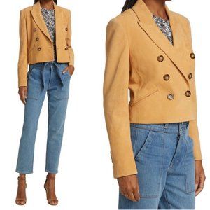 Veronica Beard Nevis Double Breasted Crop Leather Jacket Sz 12 - $1298 NWT